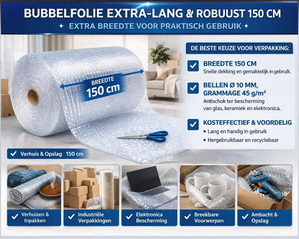 Rotolo Pluriball Extra Large 150 CM - Ideale per Spedizione Trasloco e Trasporto di oggetti fragili e ingombranti - 1 PZ Trasparente - Varie Lunghezze (10Mx1,5M (HxL))