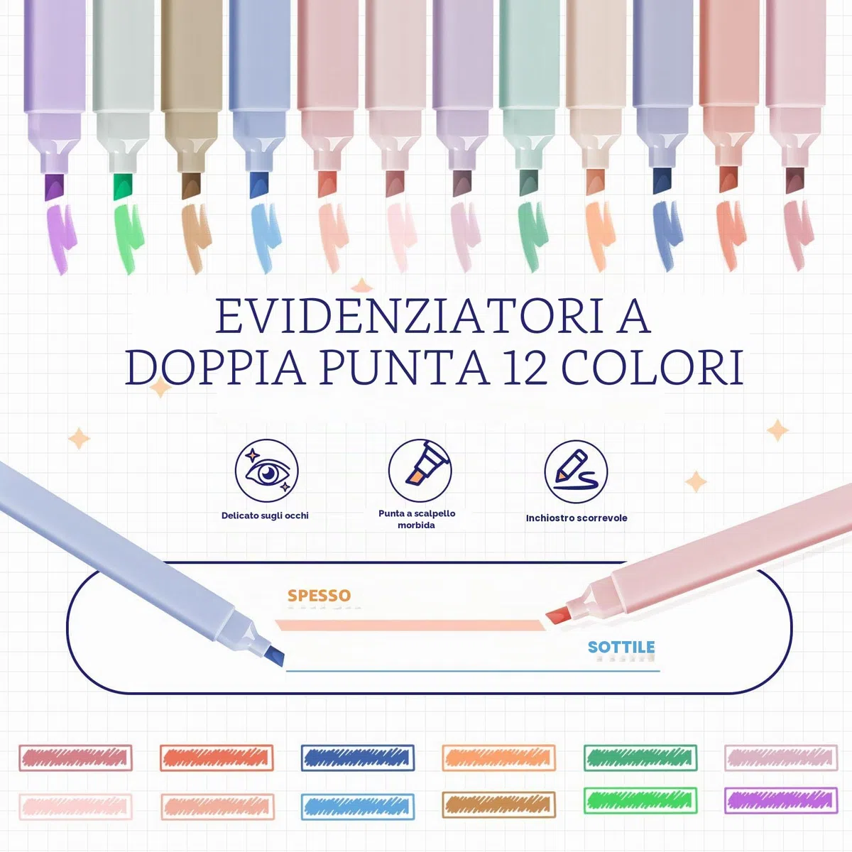 120 Pezzi Forniture Scolastiche con 12 Evidenziatori Pastello, 6 Penne Gel Colorate e 5 Nere, 6 Portamine, Set di Cancelleria per Scuola e Ufficio