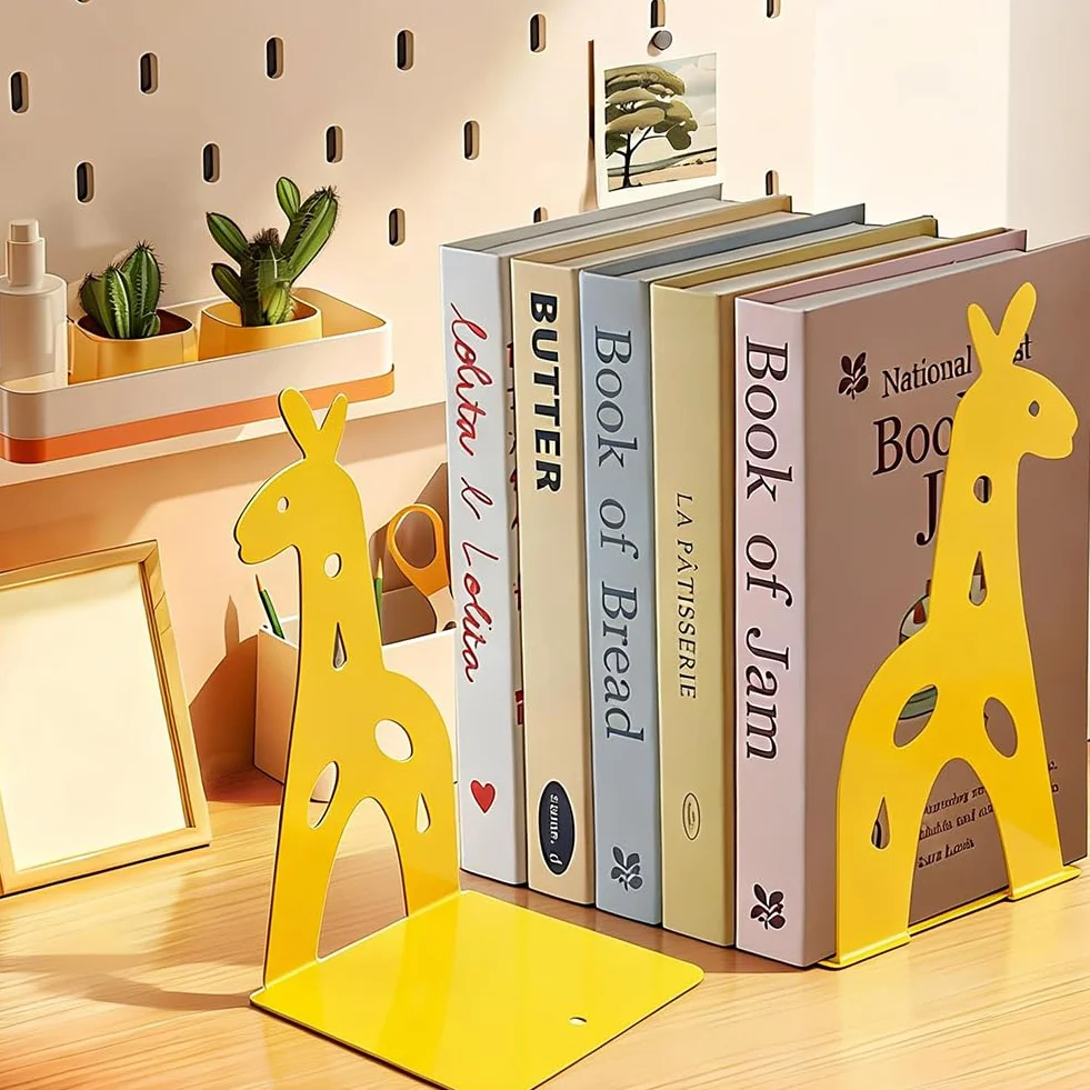 6 fermalibri per bambini, motivo: animali (elefante, dinosauro, giraffa) con base antiscivolo e bordi arrotondati, fermalibri colorati per scuola, cameretta dei bambini e casa