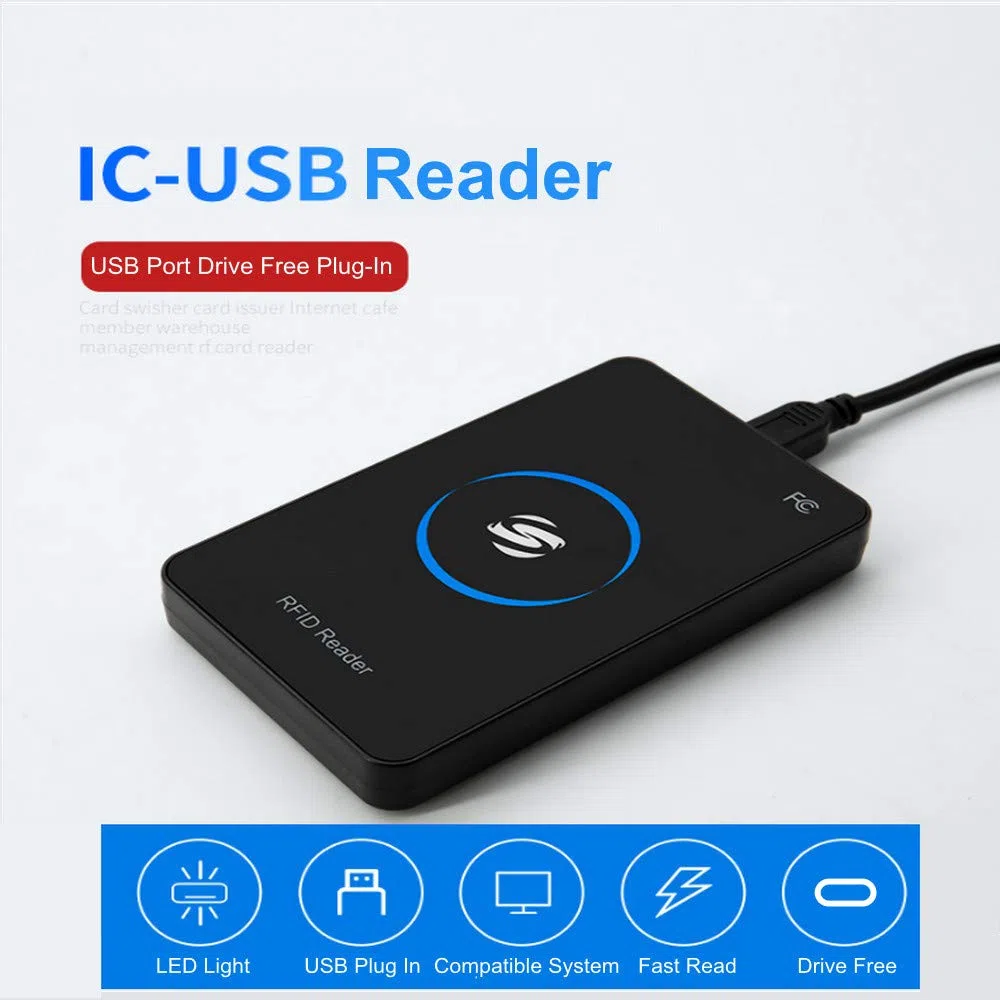 Zunate Lettore di Smart Card USB, Lettore di schede RFID HF - Smart Reader Senza - Lettore di schede IC, XP 7 Linux Android supportato, R80C, Nero
