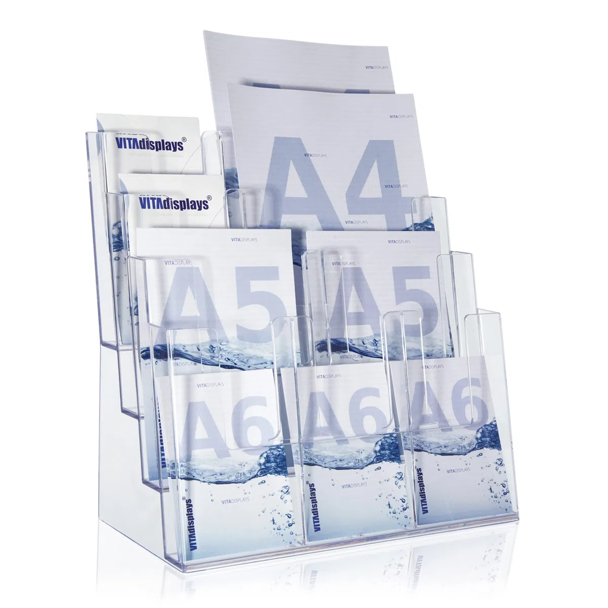 Porta Depliant Din A4/ A5/ Din lungo Vierstufig Espositore Brochure Versione Supporto-Volantini Acrilico Trasparente Porta Depliant