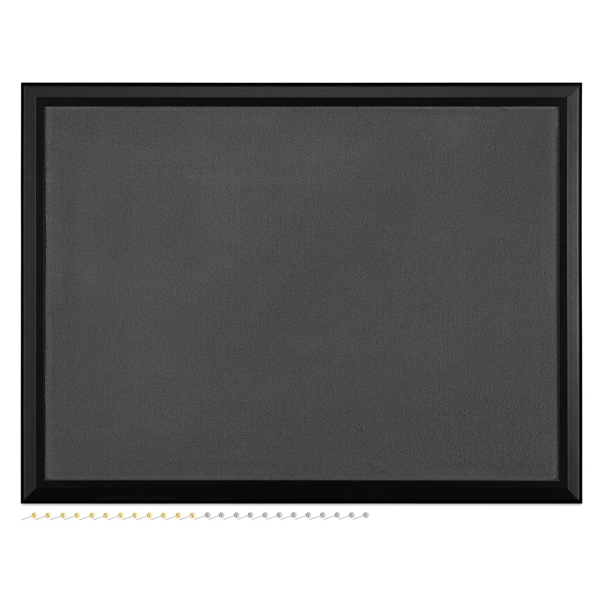 Navaris Bacheca da Parete Morbida 60 x 45 cm - Porta Foto Muro e 24 Puntine Oro Argento - Bacheca Tessuto Peluche Grigio con Cornice Nera - Porta Gioie