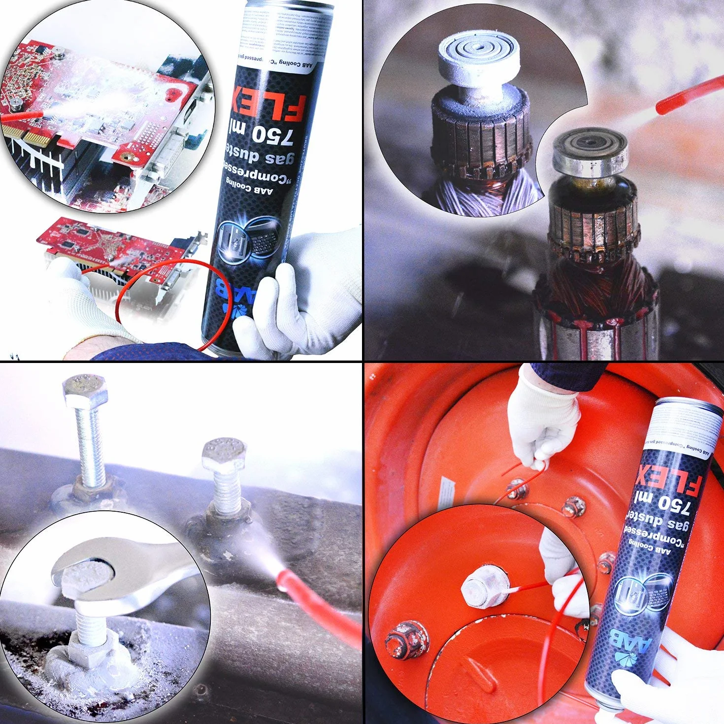 AABCOOLING Compressed Gas Duster FLEX 750ml - Set di 3 Pezzi - Aria Compressa PC Con un Tubo Flessibile, Pulitore PC, Tubo Aria Compressa, Kit Pulizia PC, Bombolette Spray