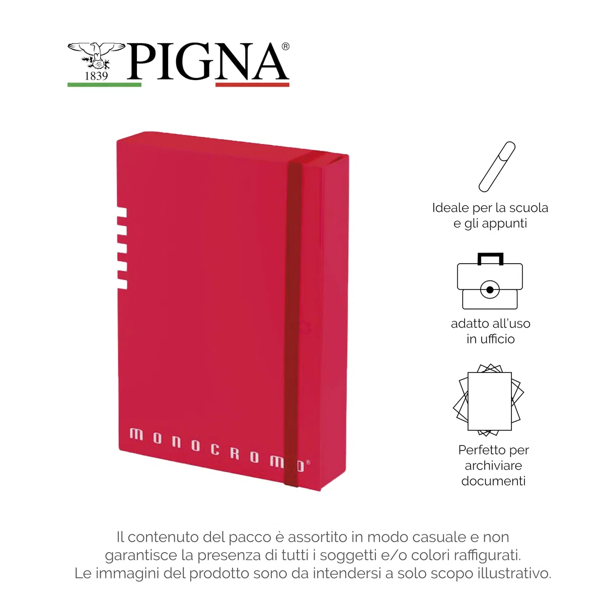 Pigna, Portaprogetti Faldone Monocromo D7 con elastico, Design Elegante, Perfetto per Archiviazione dei Documenti, 25x35x7 cm, 3 pezzi