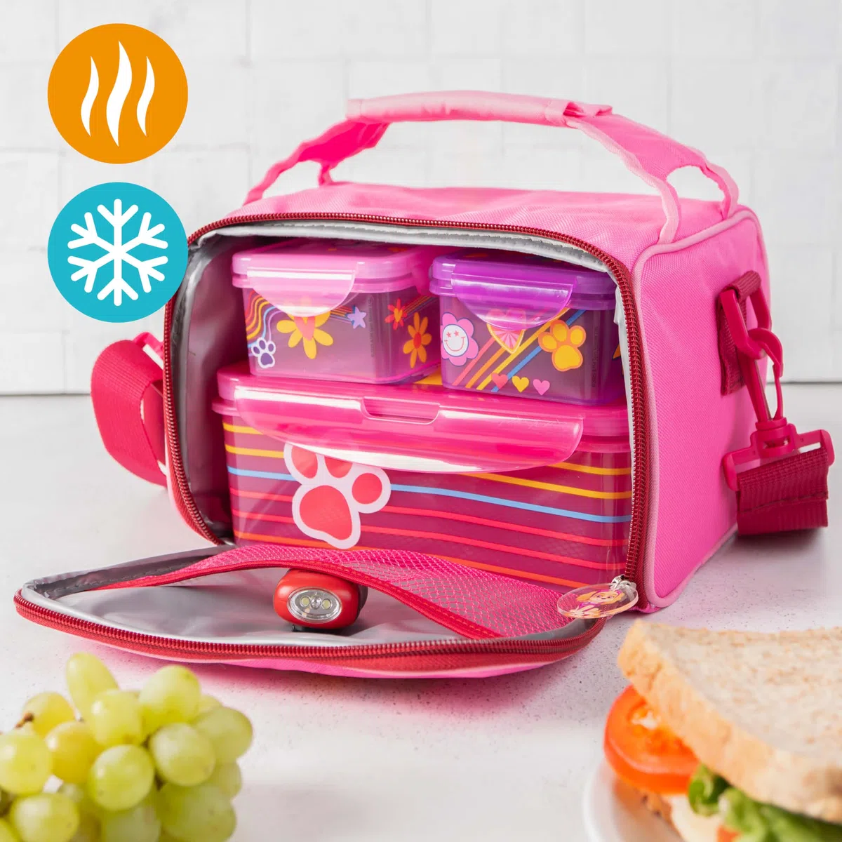 p:os PAW Patrol Borsa Termica Bambini 1,7 L con 3 Contenitori - Mini Frigo Portatile Rosa - Lunch Bag Isolata per Asilo, Scuola e Gite