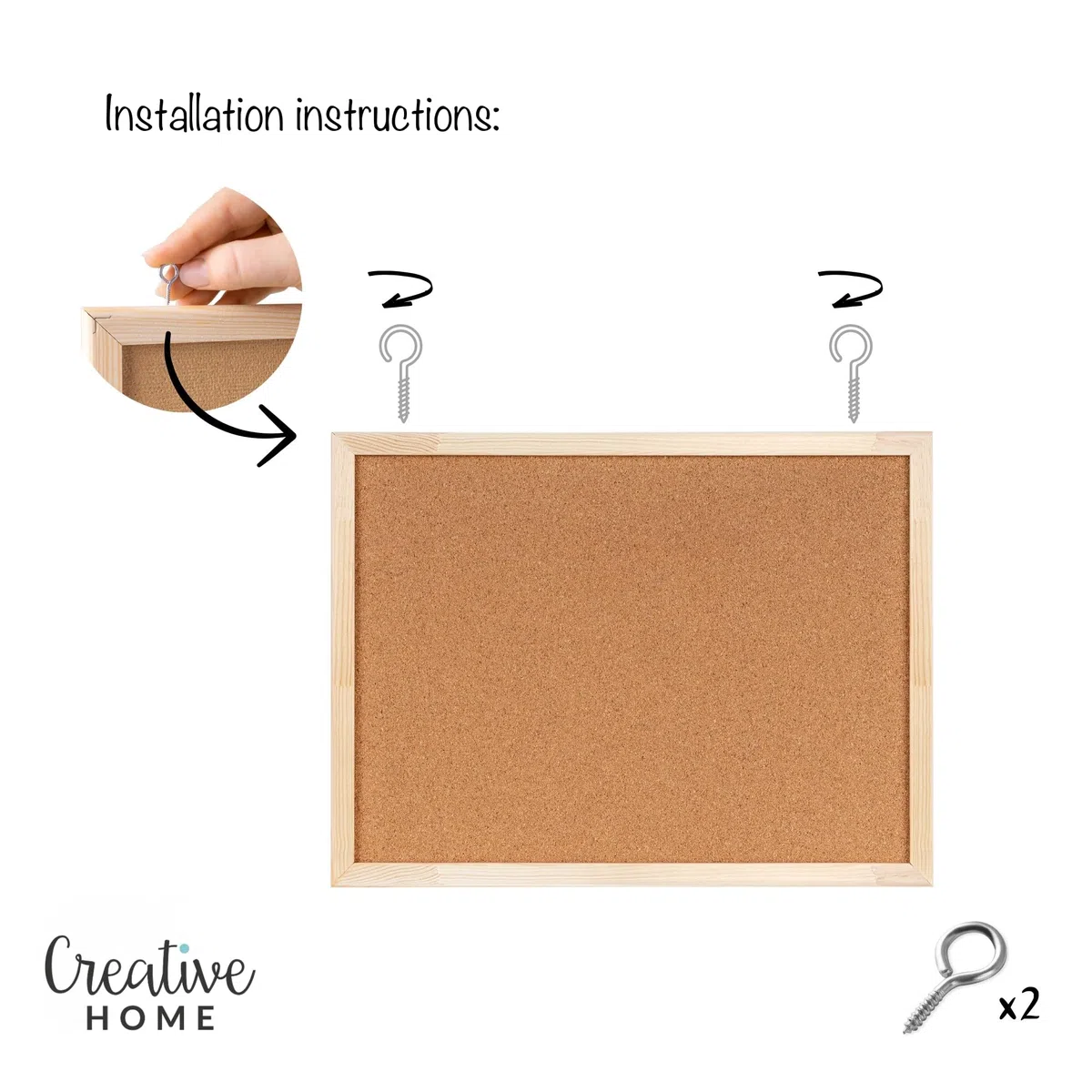 Creative Home Lavagna in Sughero 60x40 cm (+/-2cm) Bacheca da Parete con Cornice in Legno Pino | Lavagnetta Sughero con Puntine, Pannello Sughero da Parete per Scuola, Casa, Ufficio, Camera Bambini
