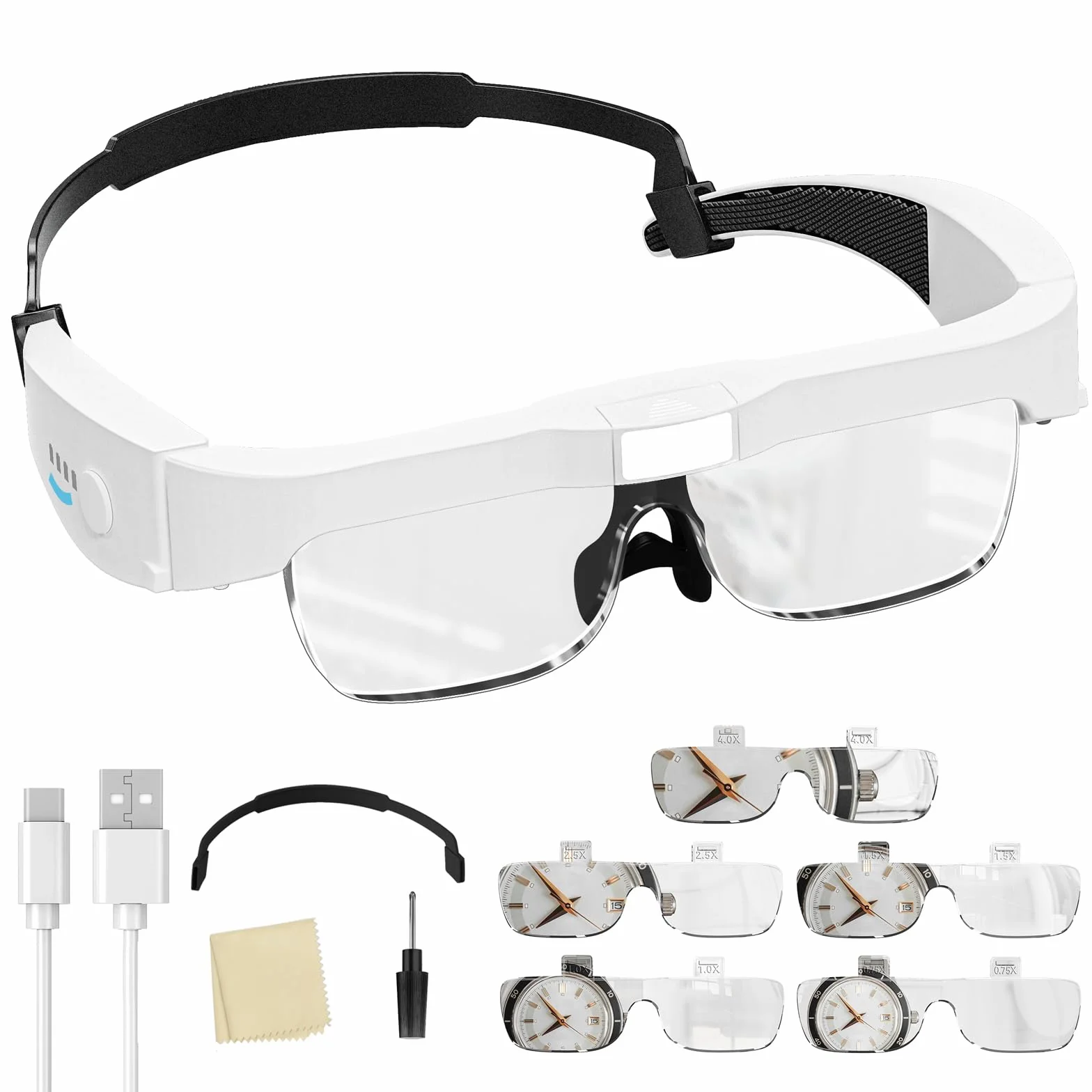 ARTDOT Lente Ingrandimento con Luce 3 LED e 2 livelli di regolazione, Occhiali con Lente di Ingrandimento Professionali per Modellismo,Riparazione Orologi, Ricamo, Piccoli Lavori di Miniatura