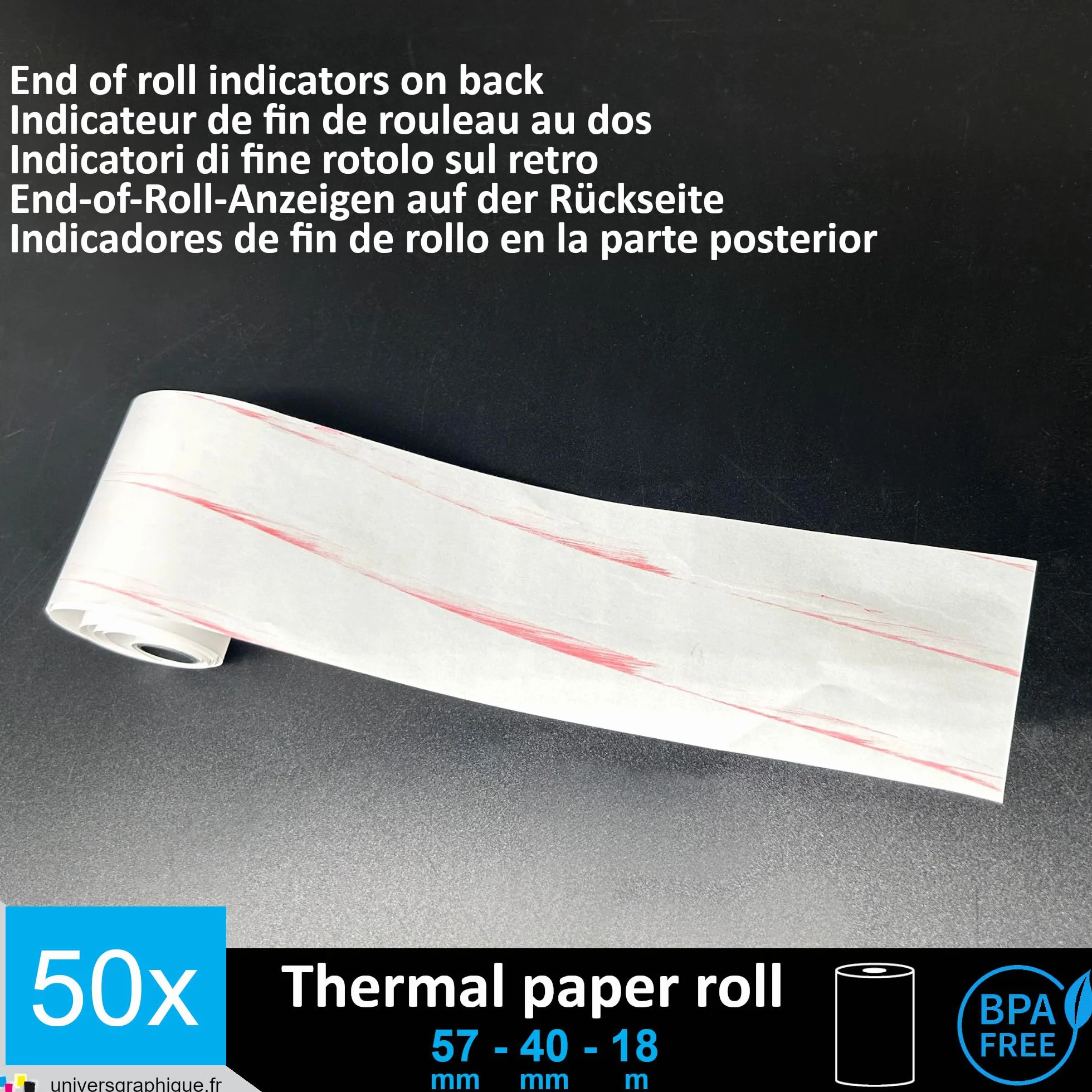 50 Rotoli di Carta Termica 57 x 40 mm per Stampare Scontrini Carta Bianca di Alta Qualità