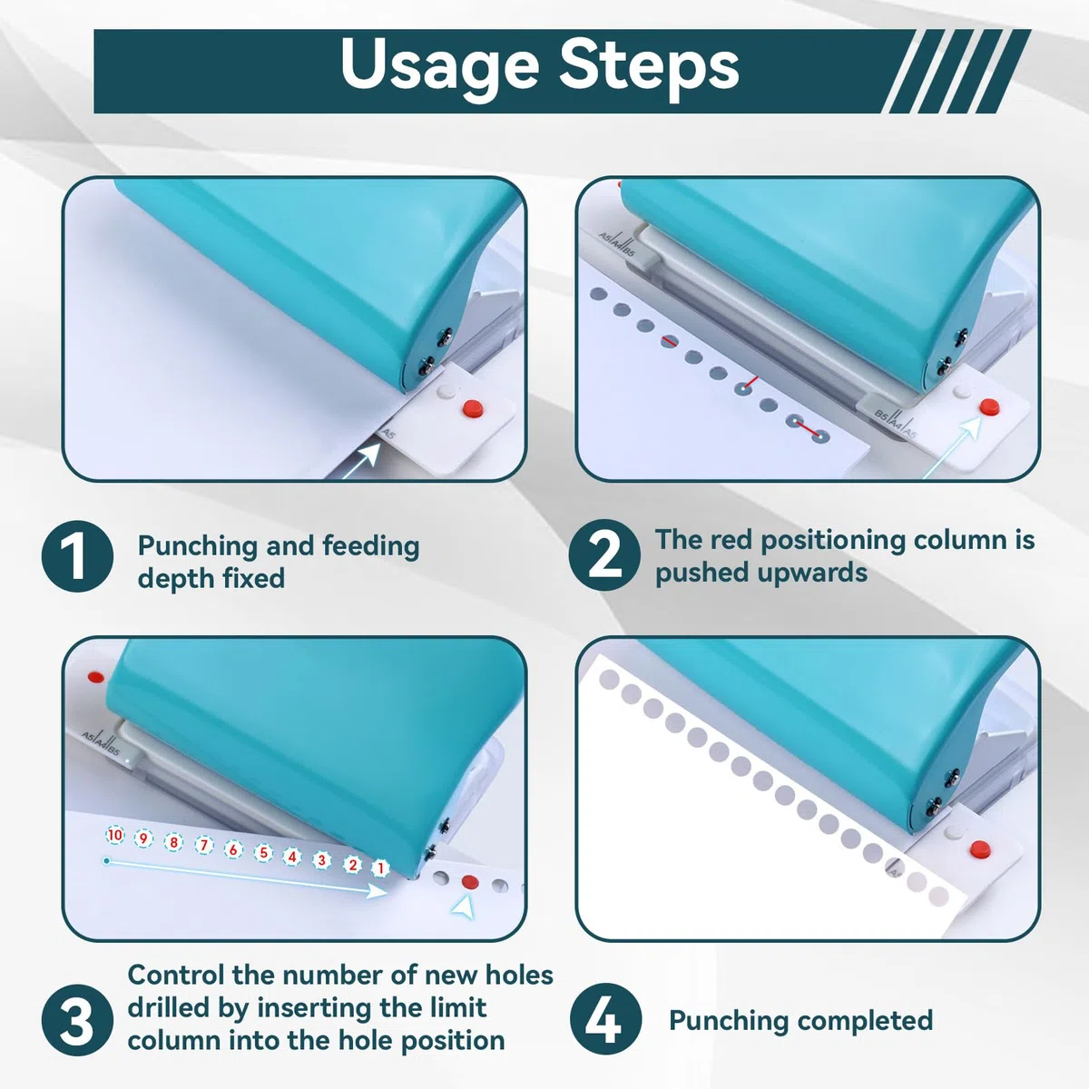 Perforatrice a 10 Fori per Raccoglitore, Perforatrice per Fori Rotondi per Libri a Bobina, Portatile (Bianco)