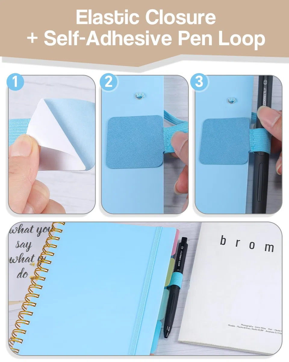 Taccuino A5 con Separatori - Carta 100g/m² Anti-Trasparenza, 300 Pagine, Copertina Rigida in PVC, Rilegatura a Spirale per Scuola, Ufficio e Regali