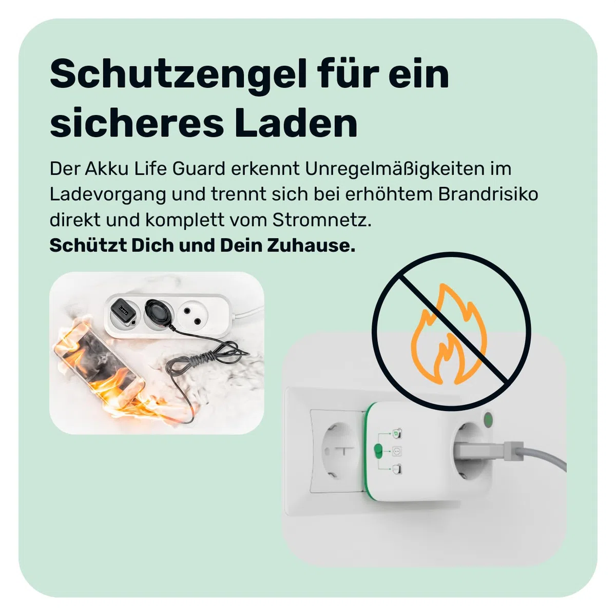 Natune Adattatore di protezione batteria Akku Life Guard | Adattatore di ricarica intelligente con arresto automatico e 3 modalità per prolungare la durata della batteria | 0,0 % consumo in standby