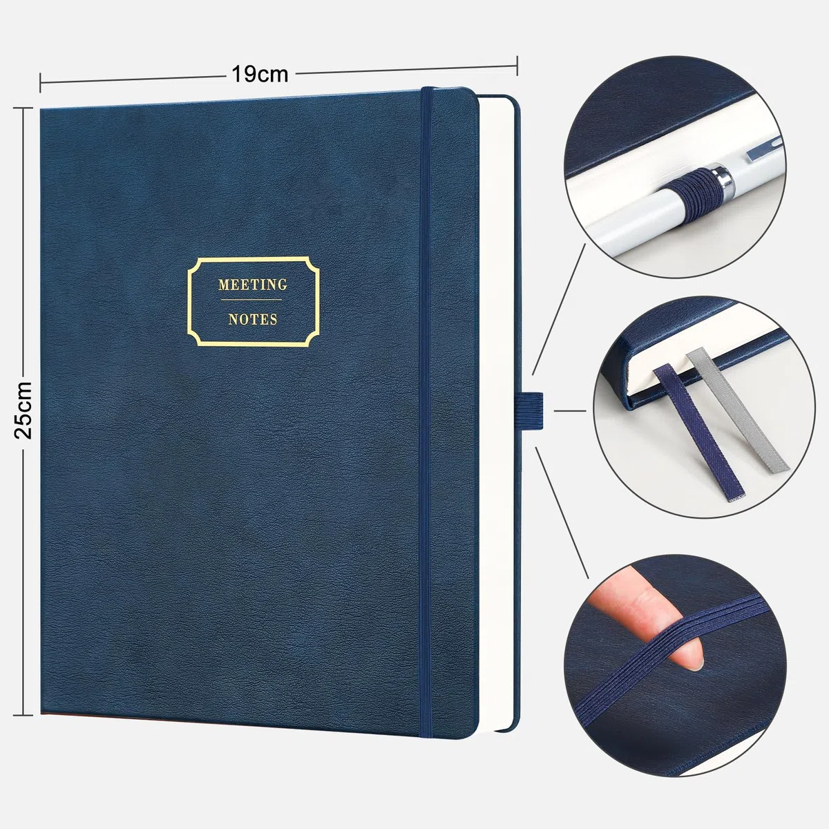 EMSHOI Taccuino per riunioni B5-320 pagine, grande diario, blocco note per lista delle cose da fare, pianificatore di produttività, organizer per progetti, quaderno con copertina rigida in pelle, per