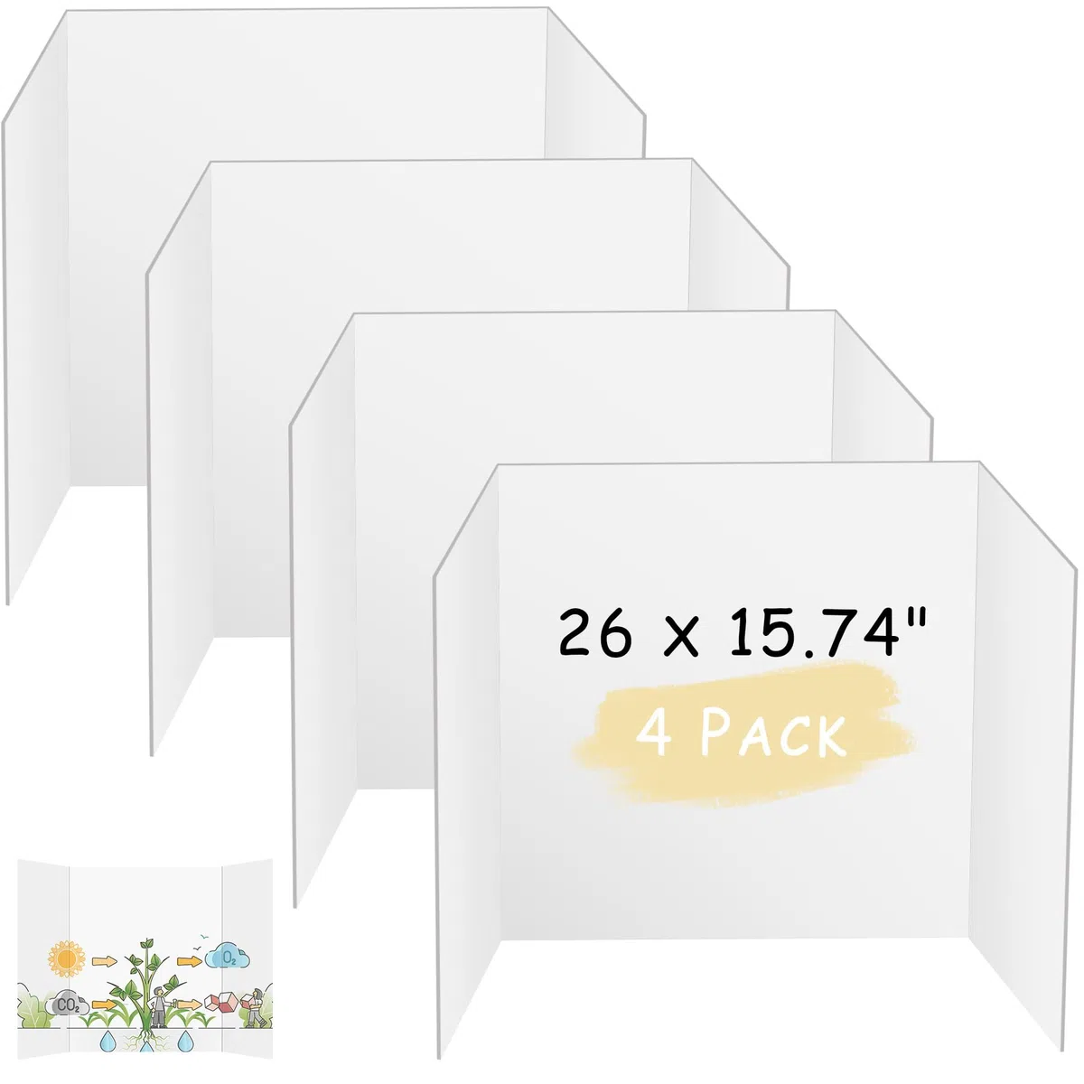 HAUTOCO 4 cartoncini per presentazioni a tre pieghe in 3 parti, 66 x 40 cm, colore bianco, ondulati, per fiere della scienza, progetti scolastici, espositori di eventi, affari