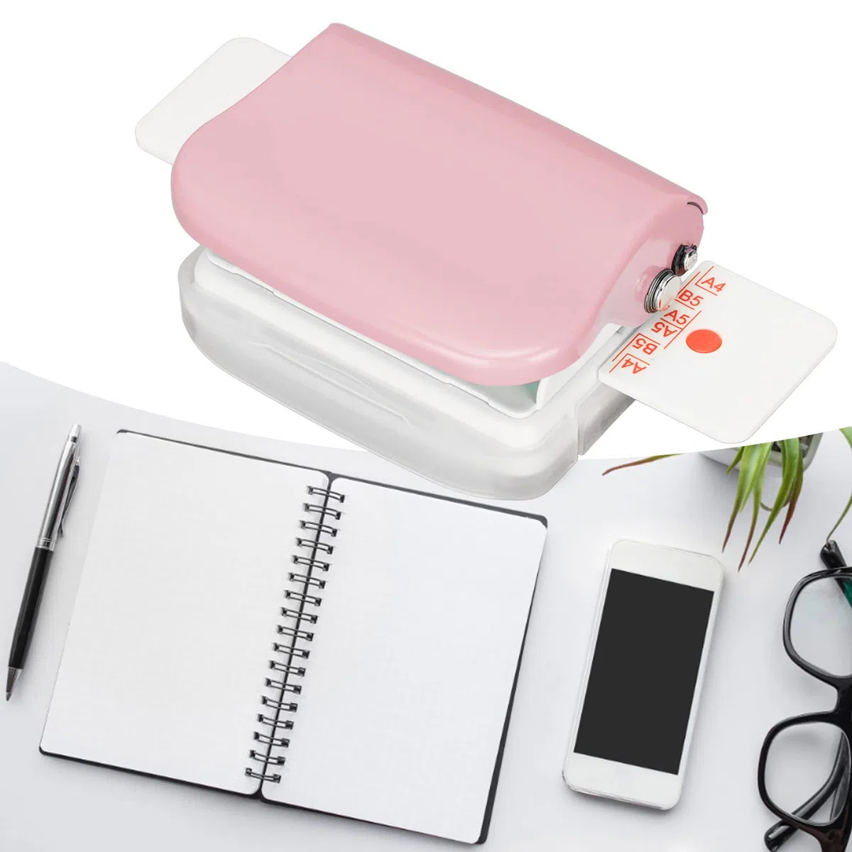 Mini Rilegatrice, Rilegatrice per Libri Cinch a 6 Fori, Perforare 5 Fogli, per A4 30 Fori B5 26 Fori A5 20 Fori Pagine Interne per Lavagna a Fogli Mobili (Rosa)
