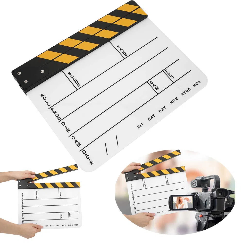 Clapboard in acrilico 30x25 cm, clapboard professionale per registi, lavagna da scrittura con gesso – clapboard azione scrivibile con magnete integrato per la produzione video e la (Lavagna bianca a