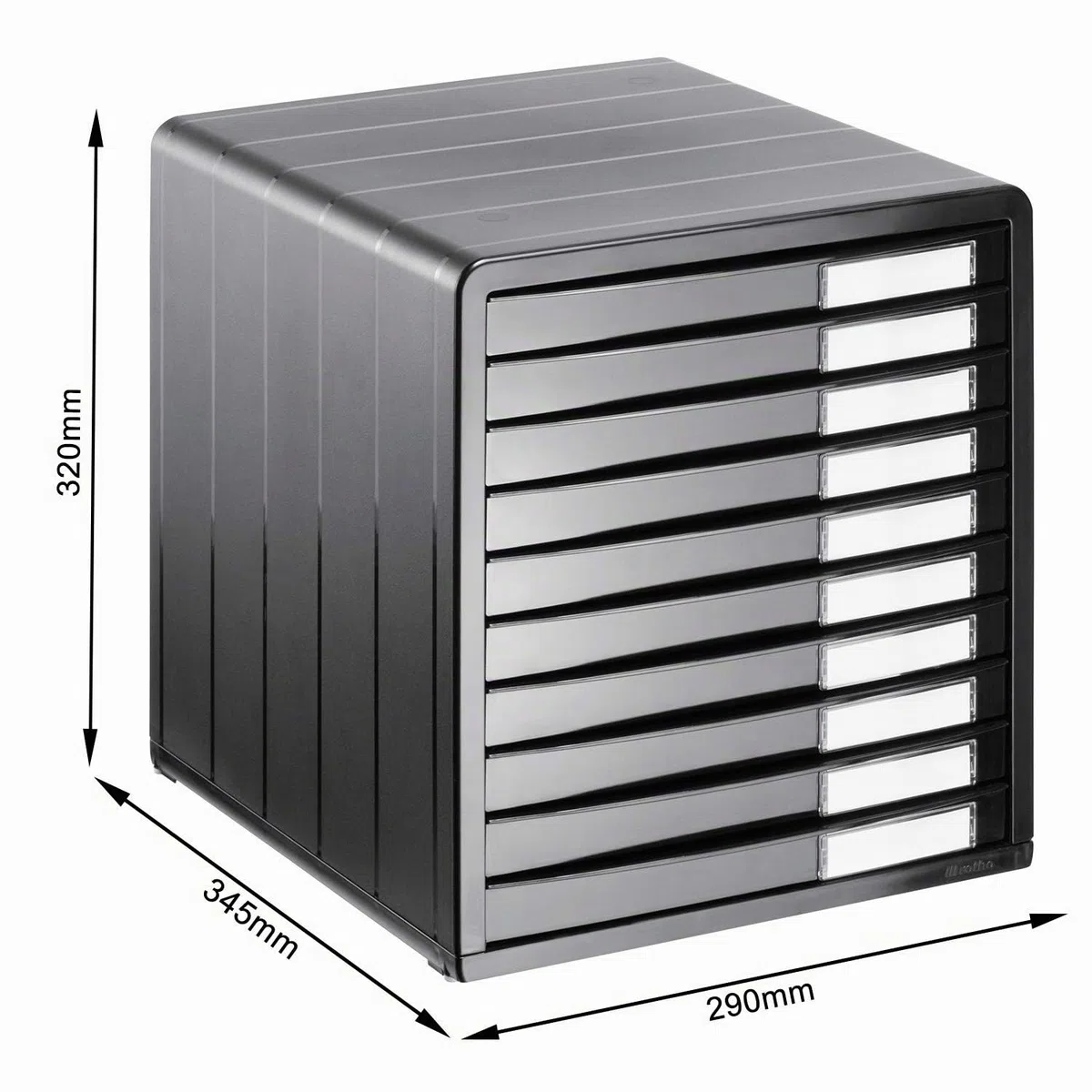 Rotho Timeless Cassettiera/Scatola da Ufficio con 10 Cassetti, Plastica (PS) senza BPA, Grigio (Antracite), 34.5 x 29.0 x 32.0 cm