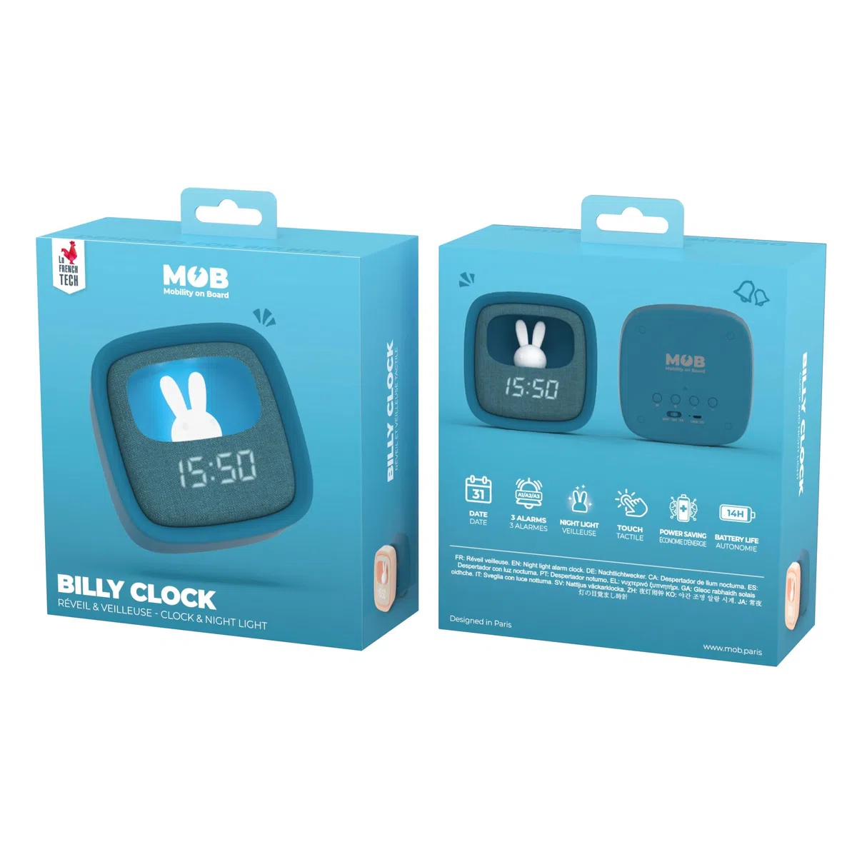 Mob BILLY CLOCK REVEIL VEILLEUSE LAPIN DARK BLUE