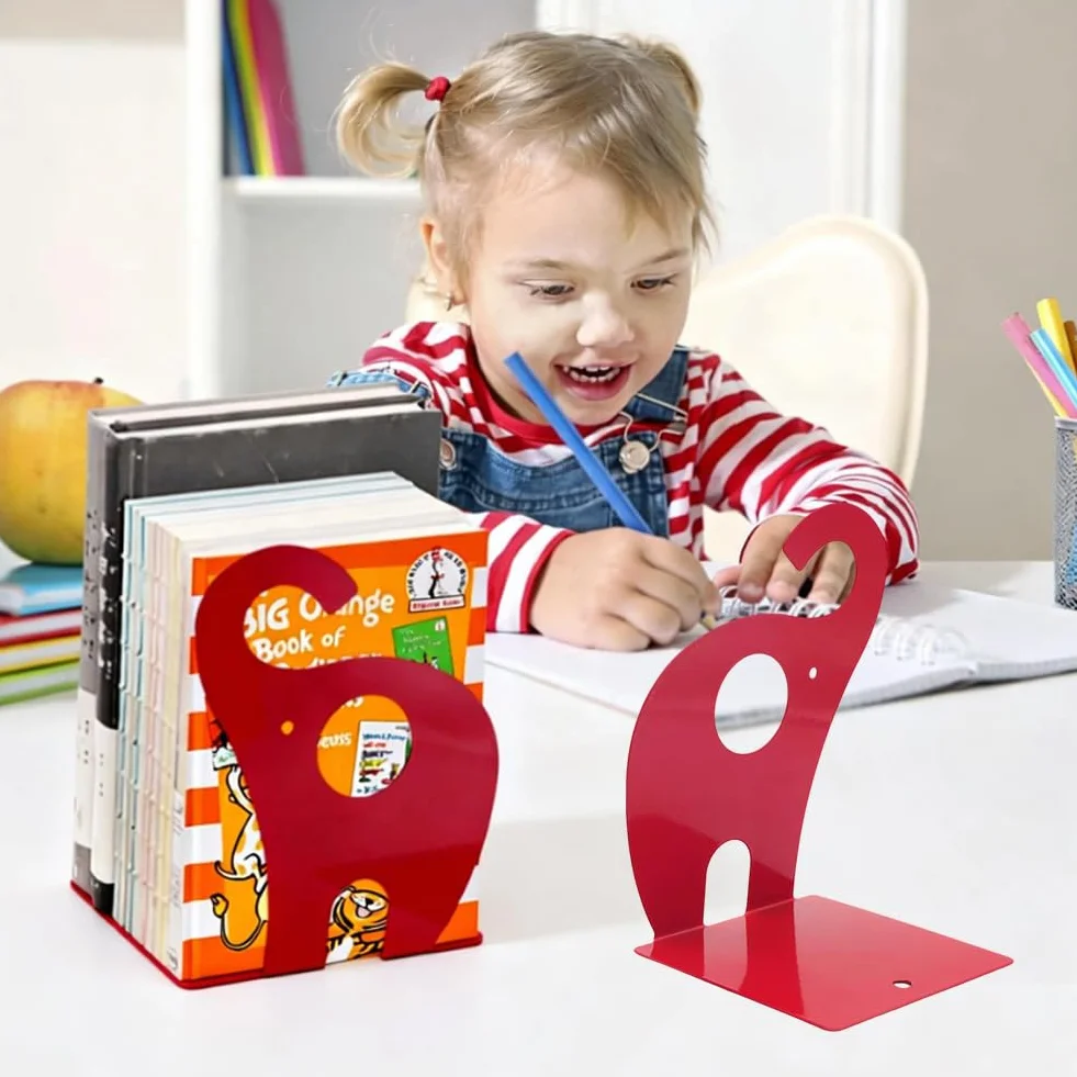 6 fermalibri per bambini, motivo: animali (elefante, dinosauro, giraffa) con base antiscivolo e bordi arrotondati, fermalibri colorati per scuola, cameretta dei bambini e casa