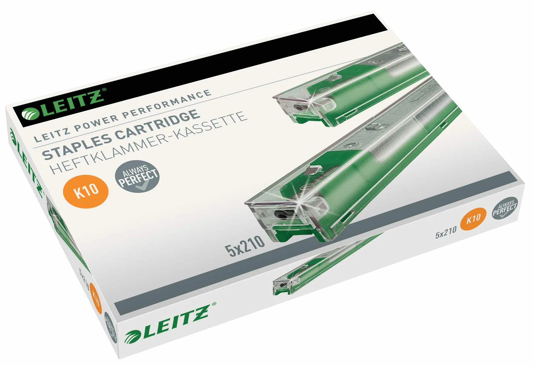 Leitz Power Performance Cassettes d'Agrafes Heavy Duty K10, Galvanisé, Boîte de 5 Cassettes, 5 x 210 Agrafes, 55930000