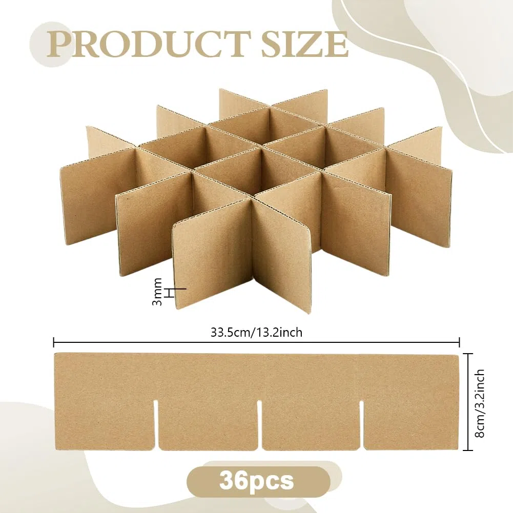 PH PandaHall 36pz 4x4 Divisori di Cartone per Scatole Fogli Separatori Rettangolari, 8x33.5cm Scatola di Fogli Divisori per Spedizione Stoccaggio Trasloco e Protezione