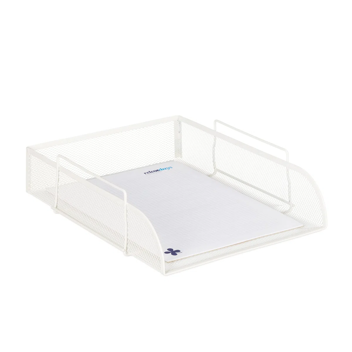 Relaxdays Vaschetta Portadocumenti, per Formato A4, Design a Griglia, Portalettere per Ufficio, Metallo, 25x34 cm,Bianco
