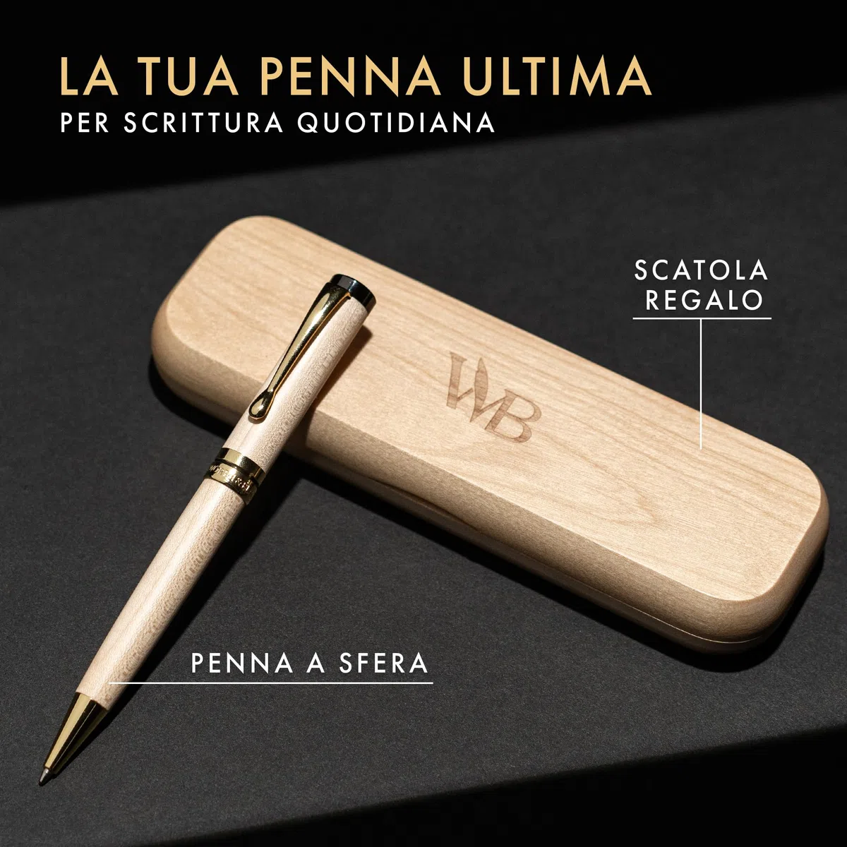 Wordsworth and Black Ballpoint Pen Set - Penna di lusso mozzafiato in bambù acero, finitura oro, ricaricabile, miglior penna per uomini & donne, ricarica d'inchiostro