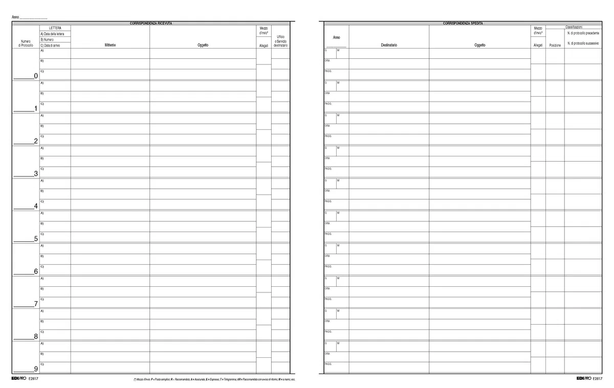 EDIPRO - E2817 - Registro protocollo corrispondenza arrivo-partenza 300 pagine copertina rilegata (rigida) f.to 31x24,5