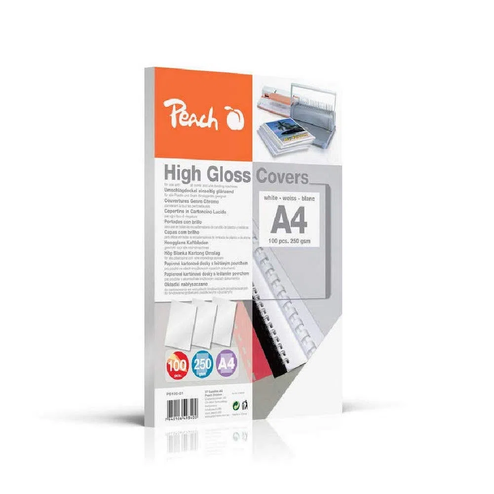 Peach Copertine in cartoncino liscio lucido, 250gr, A4, bianco, 100 fogli