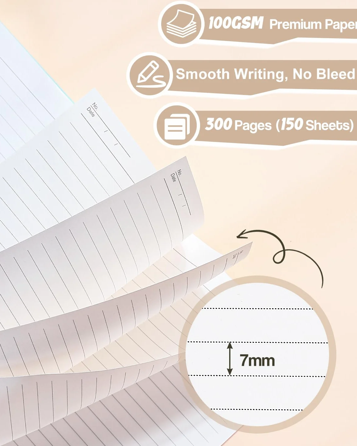 Taccuino A5 con Separatori - Carta 100g/m² Anti-Trasparenza, 300 Pagine, Copertina Rigida in PVC, Rilegatura a Spirale per Scuola, Ufficio e Regali