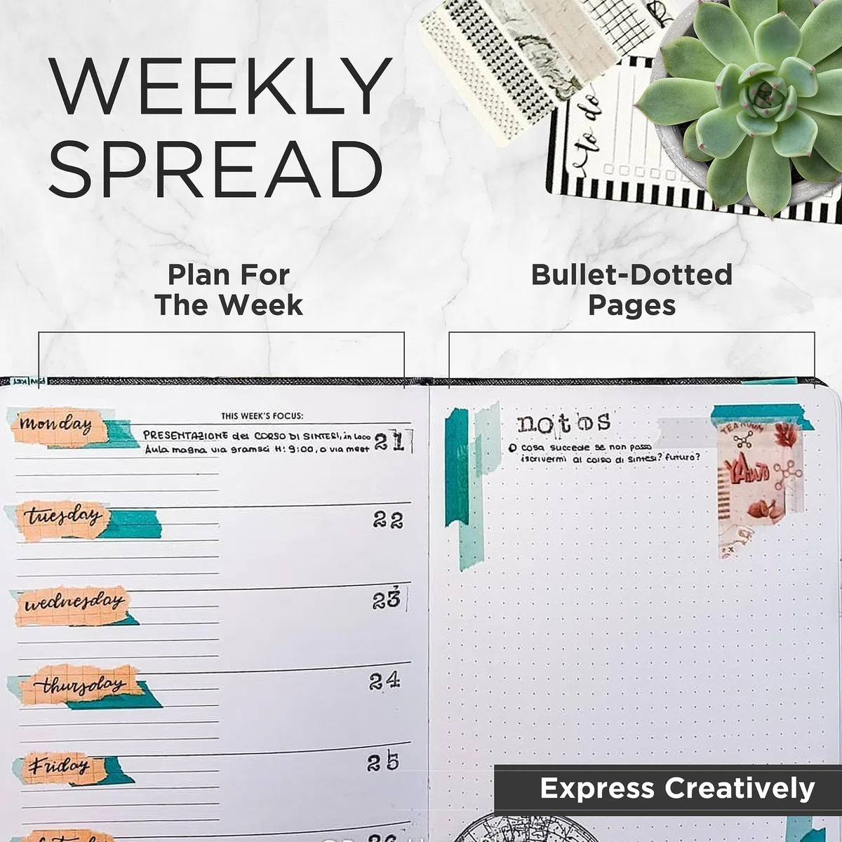 Wordsworth Planner– Planner non datato per la definizione degli obiettivi settimanali e mensili, tracker delle abitudini, organizer per la produttività e la gestione del tempo, diario, A5 1 anno -Nero