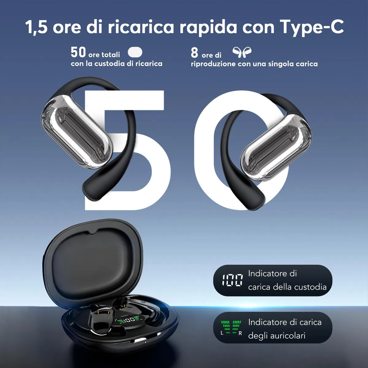 AI Cuffie Traduzione 4-in-1 in 188 Lingue Bluetooth 6.1 Auricolari Cuffiette Traduttore Istantaneo Vocale,Open Ear 60 ore Cancellazione Rumore ENC,IPX7 Traduttori Istantanei Vocali per Affari, Viaggi