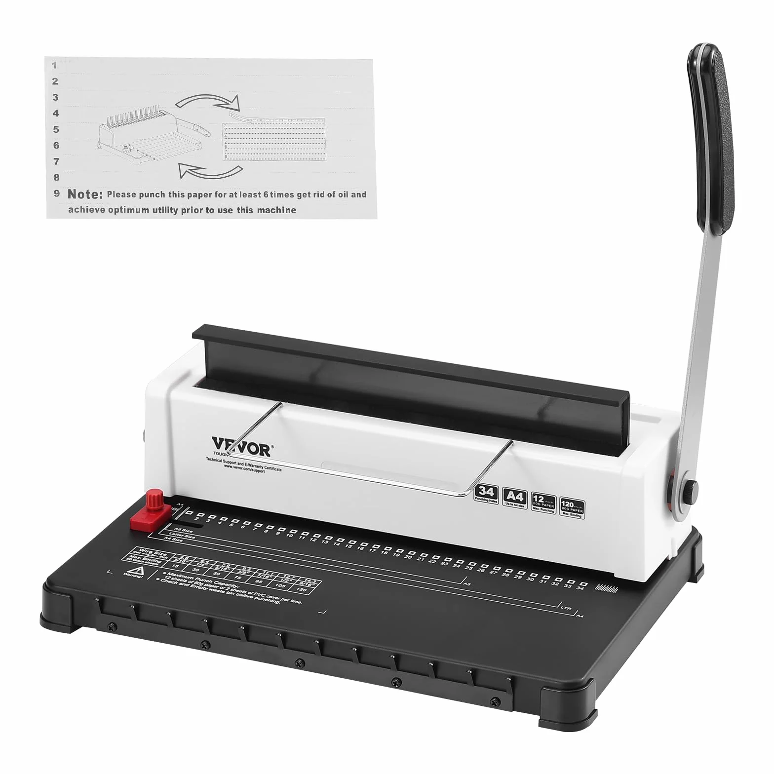 VEVOR Rilegatrice per Formato A4 A5 Lettera, Rilegatrice a Spirale Manuale a 34 Fori, 120 Fogli alla Volta, Perforatrice ad Anelli con 100 Dorsi per Rilegatura a Bobina da 8 mm, per Ufficio, Fabbrica