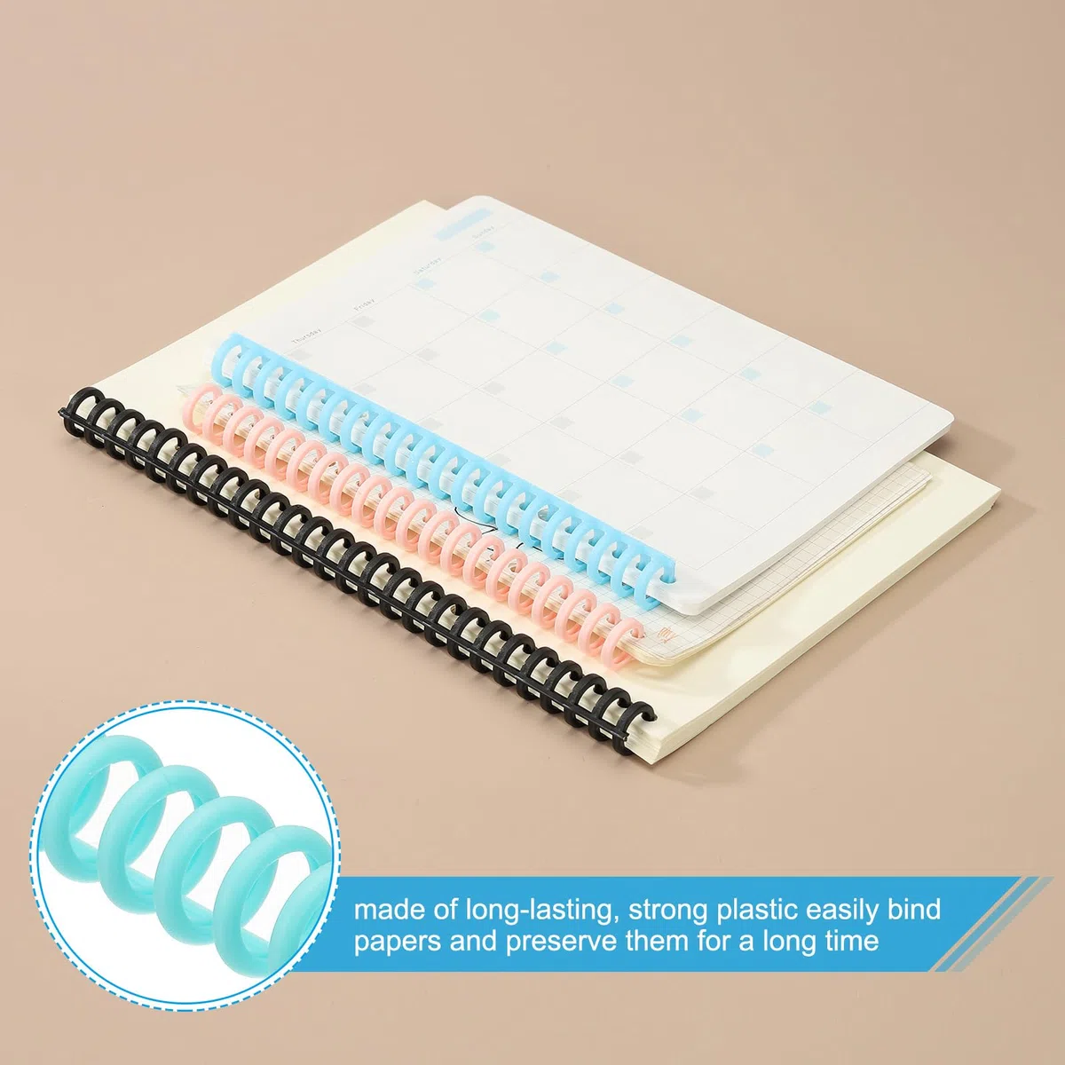 PATIKIL Spirali per Rilegatura Plastica da 12mm (1/2"), 25Pz Spirale per Rilegatura a Spirale Capacità 85 Fogli 3:1 Passo Spirali Legatura per Rilegare Fogli Carta, Coral Blue