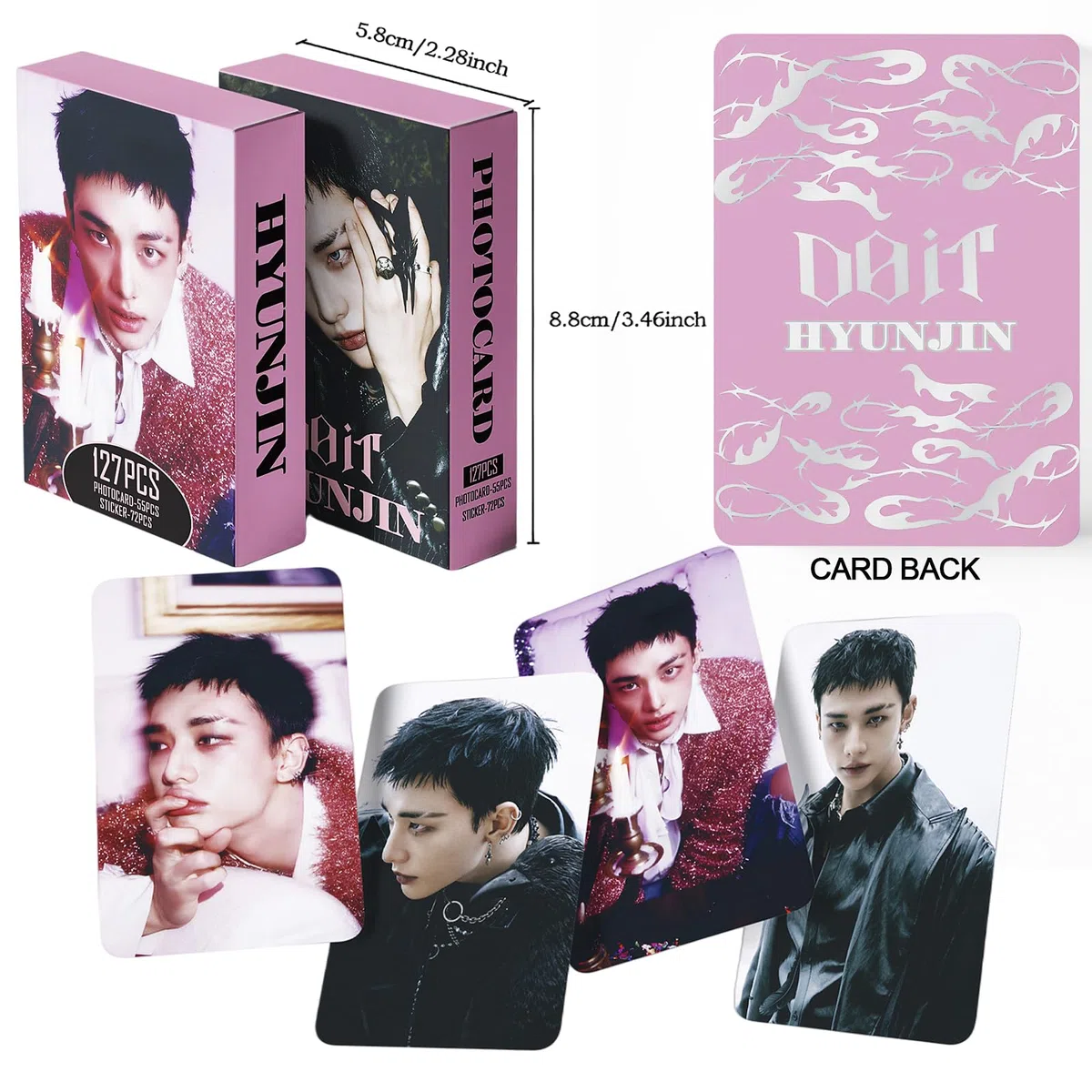 Fotocard dei Stray Kids 127 pezzi, set di foto per l'album DO IT, merchandise dei Stray Kids, 55 pezzi di fotocard e 72 pezzi di adesivi, regalo per STAY, set regalo per i Stray Kids (HYUNJIN)