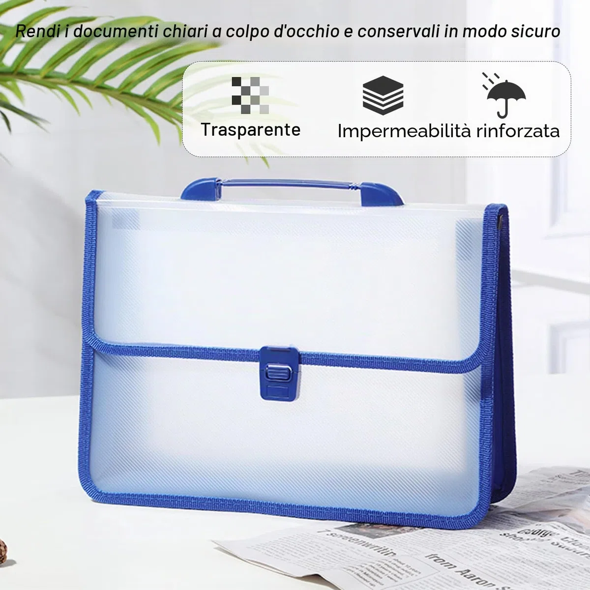 3 Pezzi Cartelline Portadocumenti in Plastica A4, Grande Capacità Cartelle Trasparenti con Bottone a Pressione e Maniglia, Cartellette Documento Storage con Tasca per Etichette