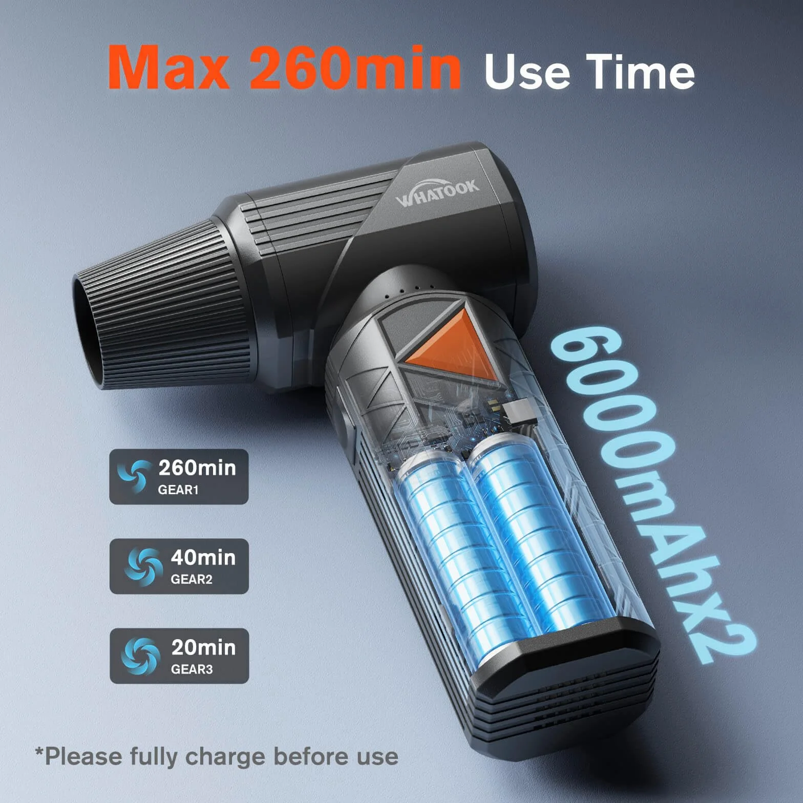 WHATOOK W02 Pro Soffiatore a Batteria, 400.000 RPM 100M/S Soffiatore ad Aria Compressa, 100 Livelli di Velocità Regolabili, Potenza Professionale per Auto, Pulizia PC, Tastiera, e Outdoor