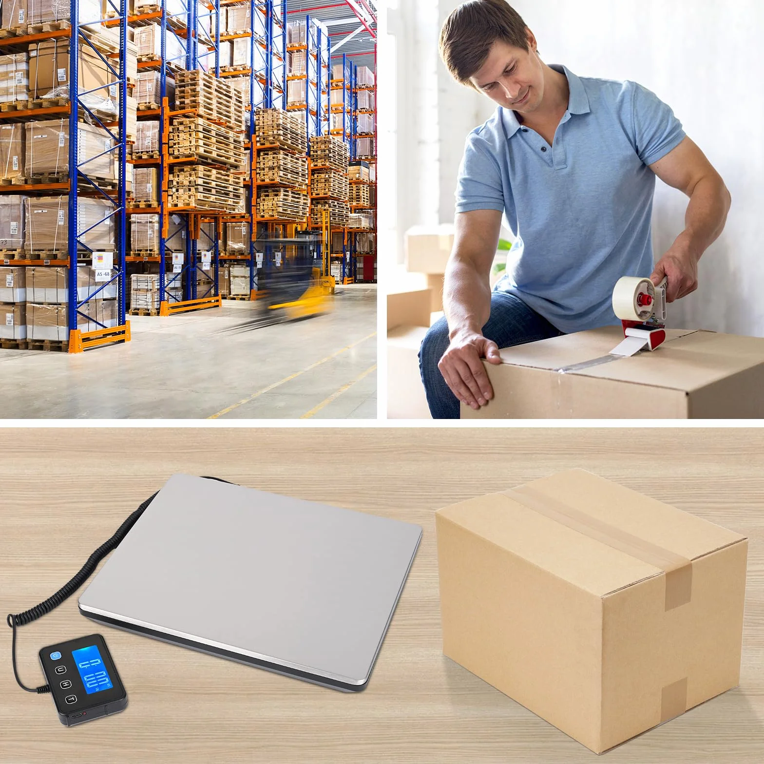 Bilancia Pesa Pacchi, 50g-200kg Bilancia Postale, Bilancia Digitale con Hold e Funzione Tara per Affari Bagagli Ufficio, Piattaforma in Acciaio Inossidabile, Display LCD Esterno