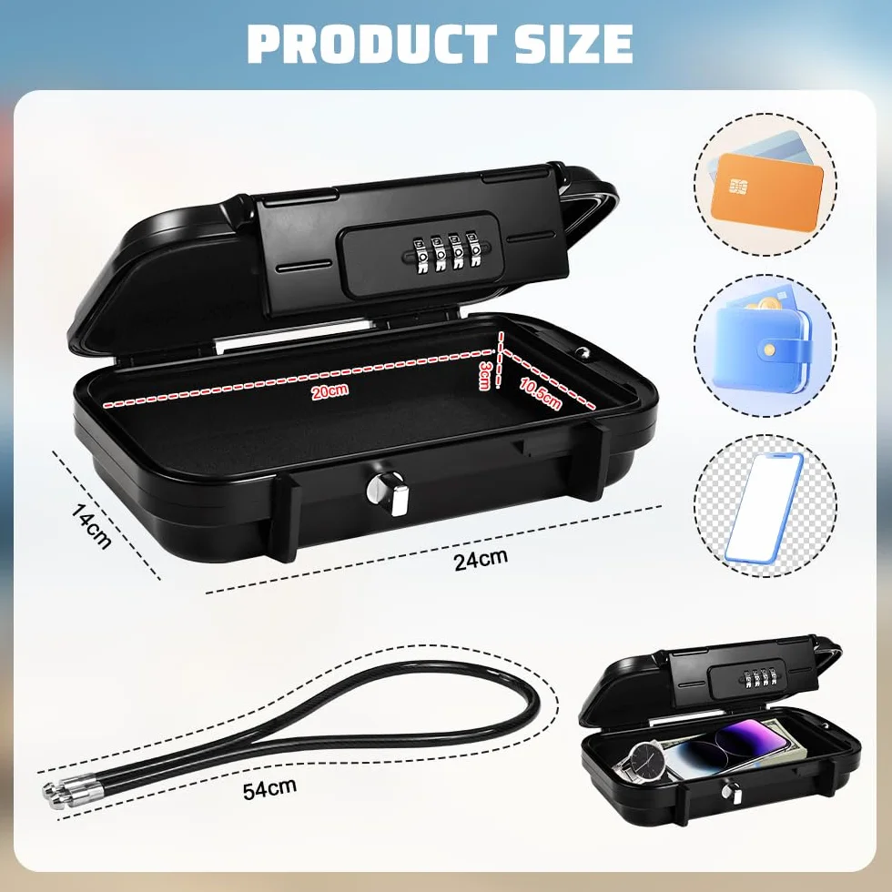 Cassaforte Portatile con Combinazione, Cassetta di Sicurezza Piccola con Codice Numerico, Mini Cassaforte Portatile con Rimovibile Fune per Spiaggia, Viaggi, Campeggio, Ufficio