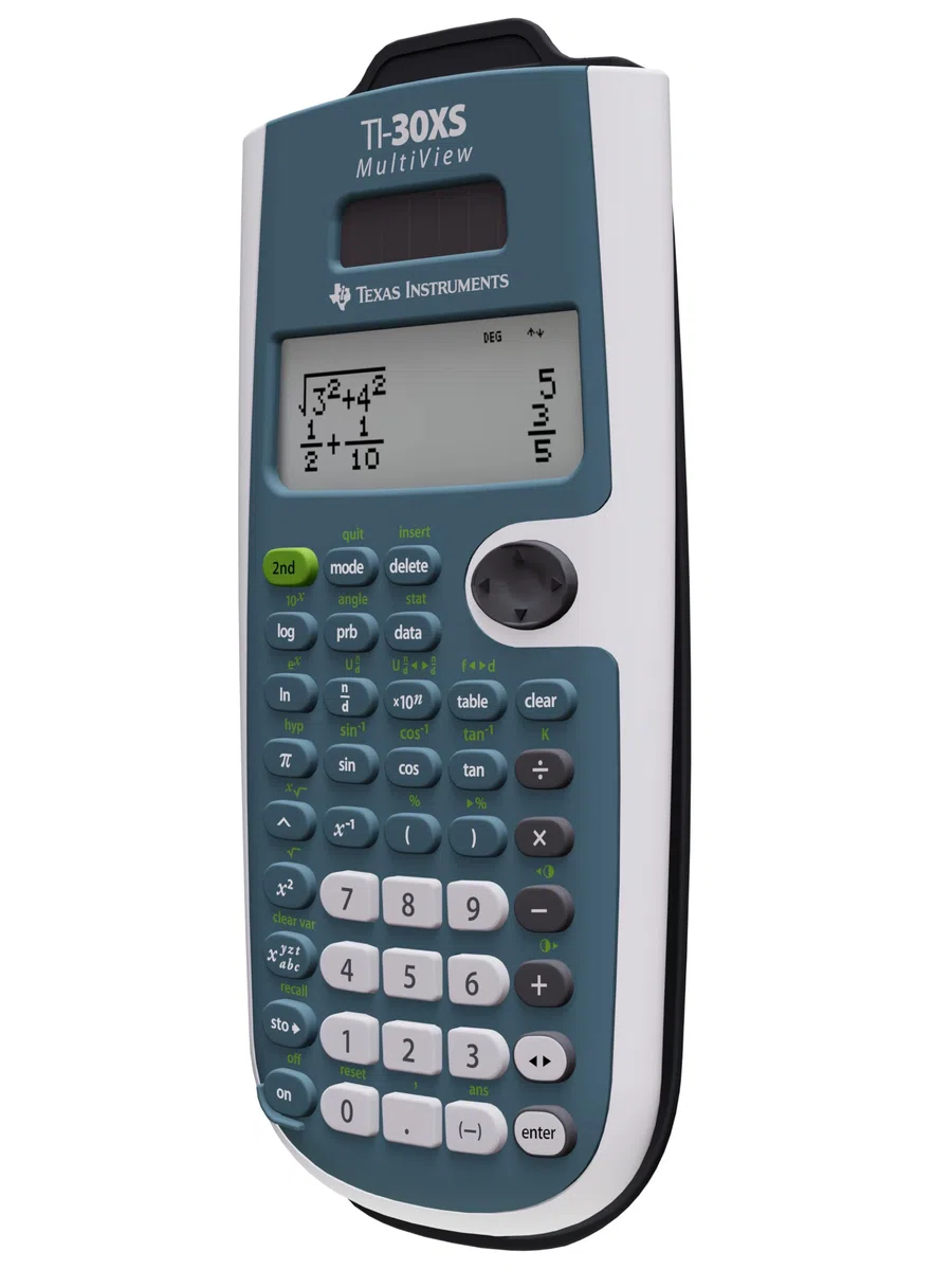 Texas Instruments TI-30XS MultiView Pocket – Calcolatrice con tasca, calcolatrice scientifica, 16 cifre, 4 linee, batteria/solare, blu, bianco