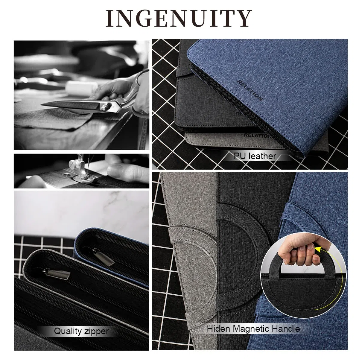 Portfolio in pelle con rimozione di potenza mobile 8000 mAh, organizer per conferenze aziendali per notepad per donne/uomini (con calcolatrice, nero)