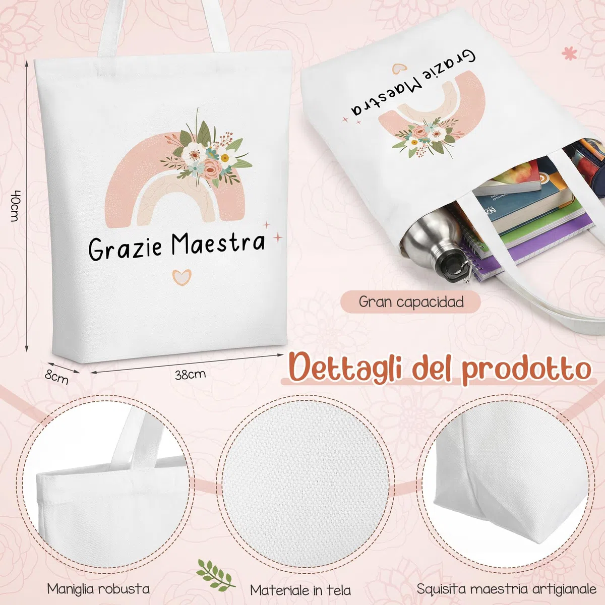 Hestya 5 Pezzi Regalo Maestre Fine Anno Grazie Maestra Borsa Tote per Insegnanti Borsa Comestic Portachiavi Penna a Sfera Taccuini Tascabili Regali Ringraziamento per Insegnante Laurea Compleanno