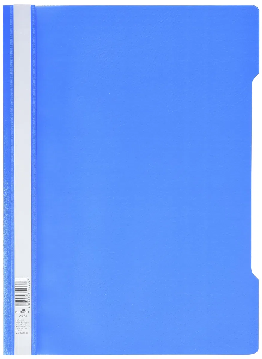Durable 257306 Cartellina ad Aghi Clear View, Formato A4, Fronte Trasparente e Retro Colorato, Etichetta Longitudinale, Azzurro, Confezione da 50 Pezzi