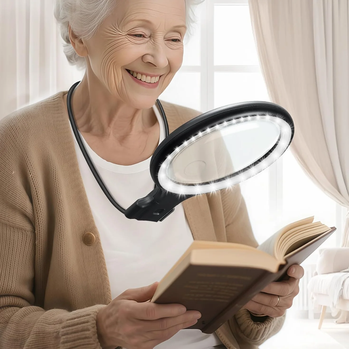 Lente di ingrandimento con luce, 5,4 pollici, 5 x 10 x lente di ingrandimento ricaricabile con luce, 30 LED, flessibile a collo di cigno, per anziani vicino al lavoro, per leggere, riparazioni, cucito
