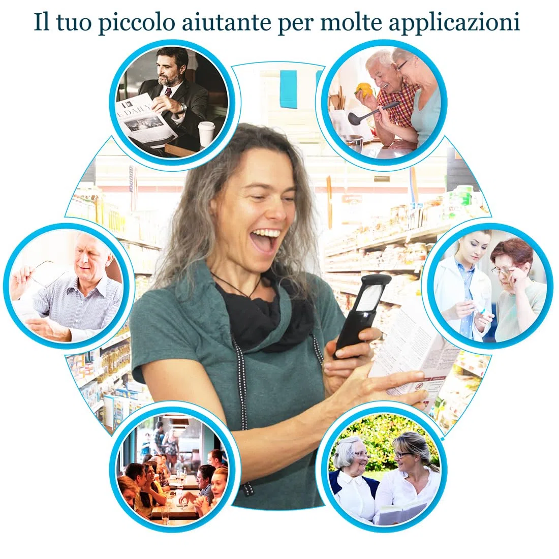 EasY Magnifier Lente di Ingrandimento Tascabile per Lettura 3.0X 300% con Luce LED; Lenti d'ingrandimento Professionale; Lentino Ricambio, Regalo per Anziani