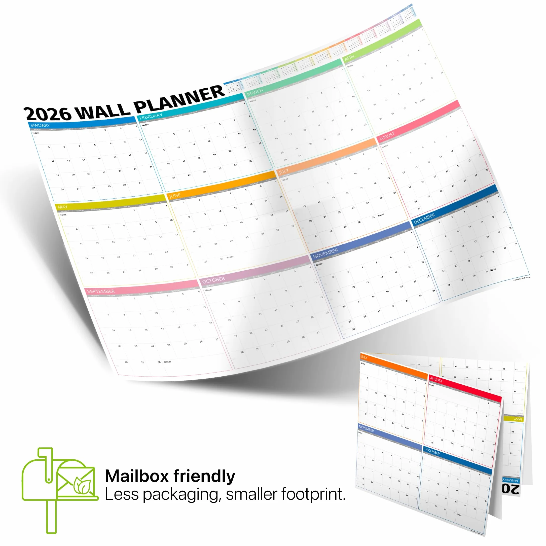 Agenda da parete 2026 UK, formato A1, extra large, 84 x 60 cm, a colori, per casa, ufficio, calendari per insegnanti e organizzatori personali, edizione con scatole piegate