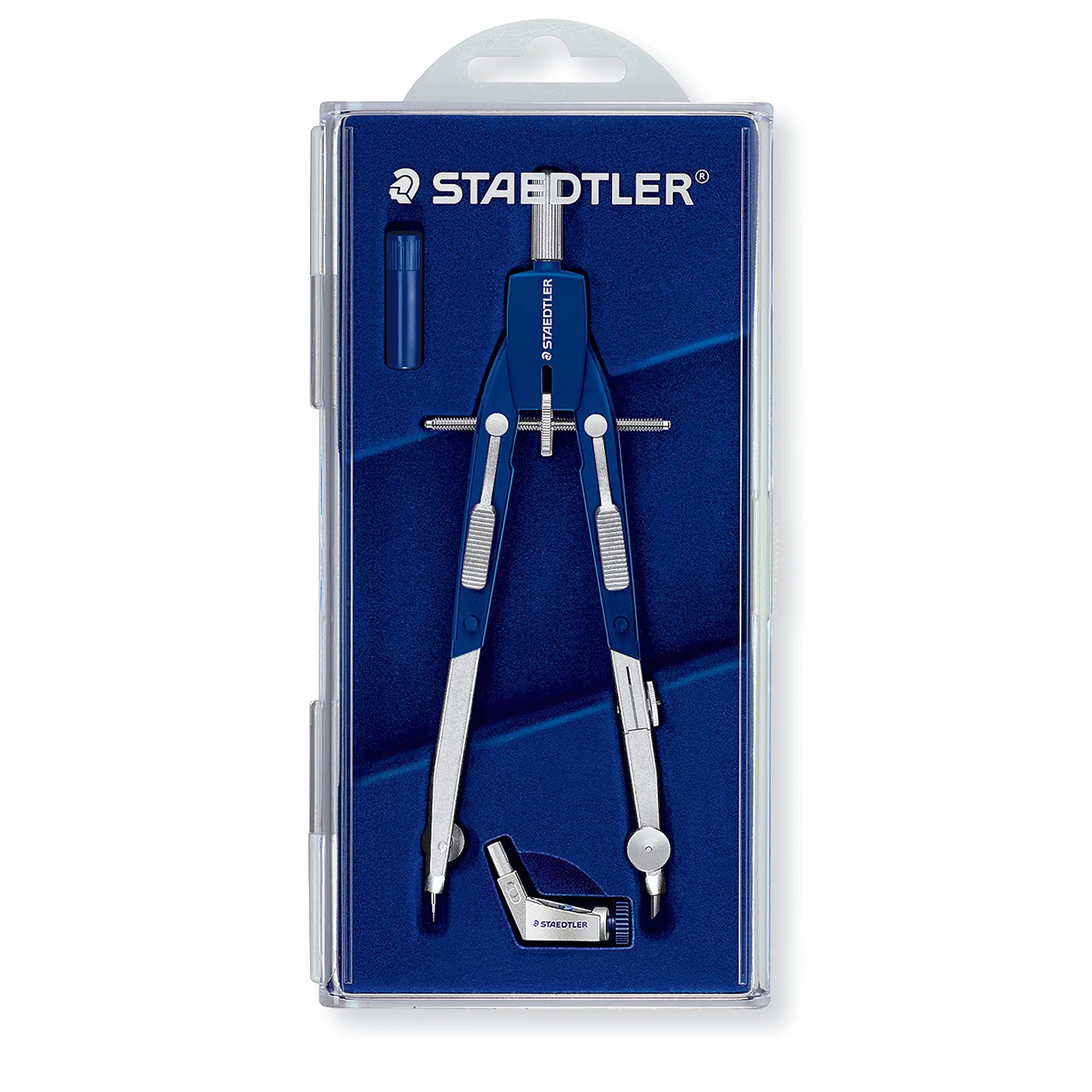 Staedtler 552 01 Mars Comfort 552 - Compasso a regolazione rapida, in custodia con coperchio ribaltabile, blu / argento Zirkel