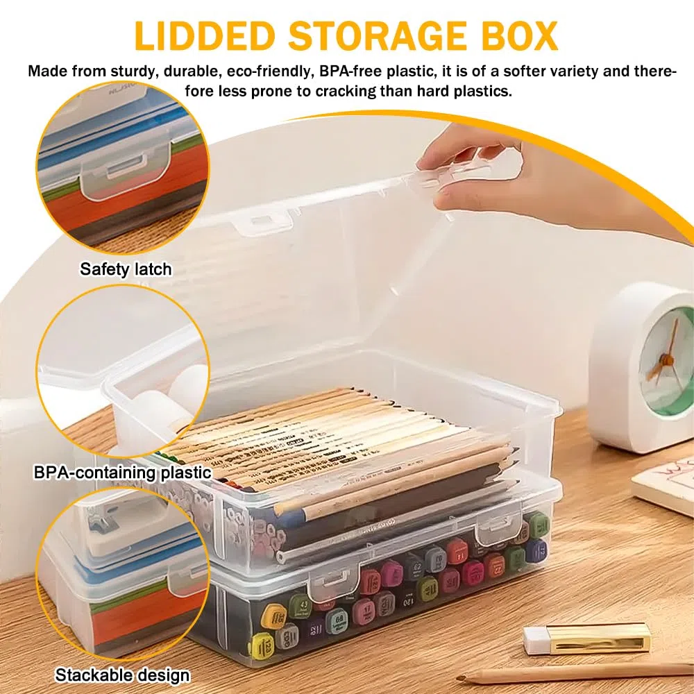 4 Pezzi Scatole Documenti Plastica Impilabili Scatola Dcumenti Portaoggetti Portatile Scatola File Trasparente con Scatto Scatole Documenti Plastica Portaoggetti per Lettere,Puzzle,Certificati
