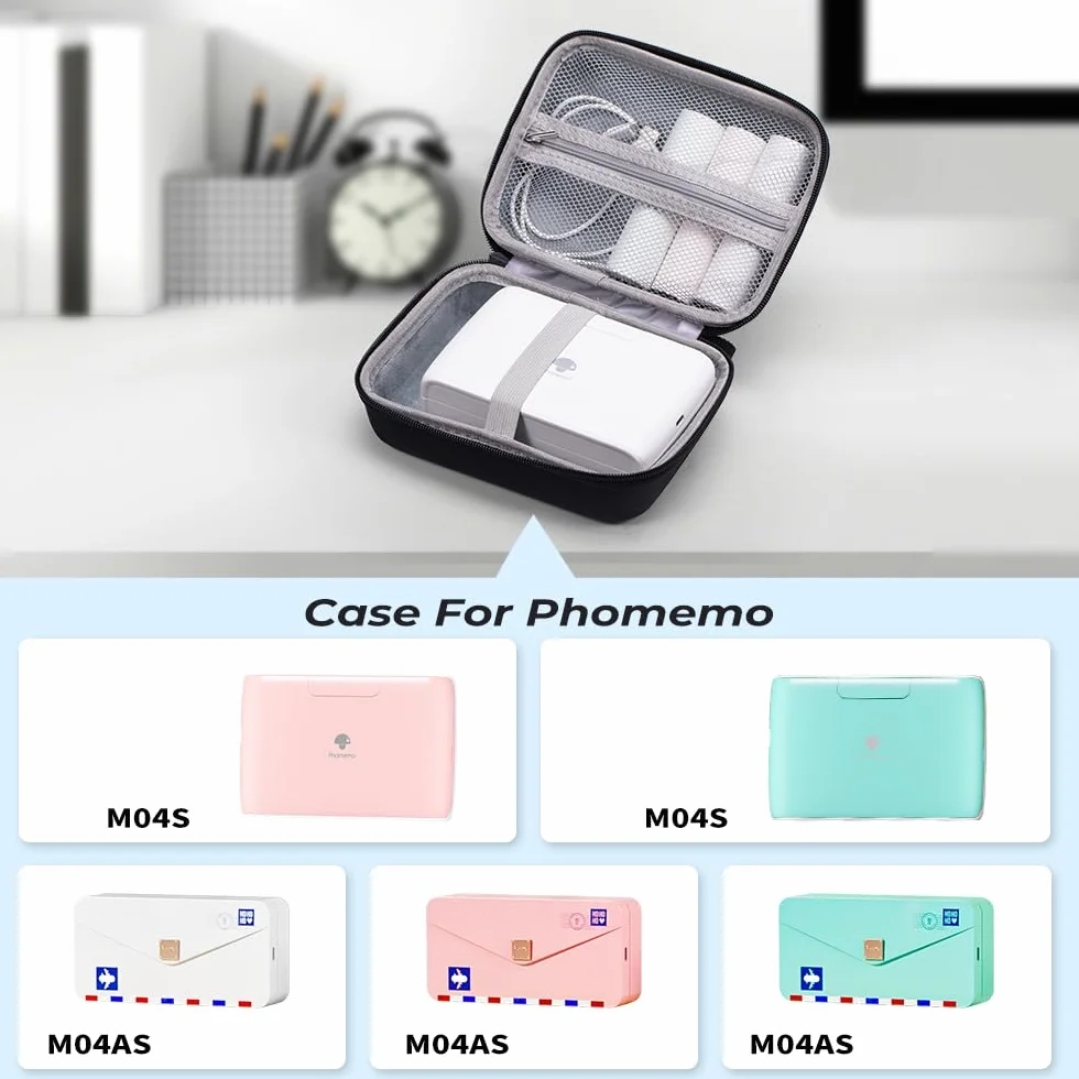 Phomemo Borsa per stampante, borsa portatile per stampante M221/M220/M110/M120/M200/M04S/M04AS, resistente agli urti, impermeabile, per stampante con nastro, con tasca a rete per accessori (nero)