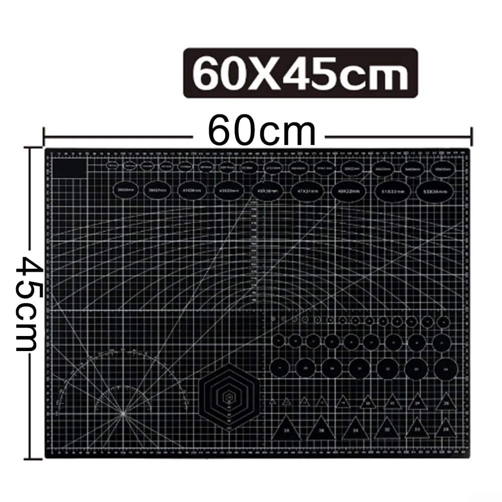 Sumsoctober - Tappetino da taglio double-face spesso 3 mm, con stampa a doppia scala, lavabile, per cucito, trapuntatura e modellismo, in polipropilene, per scrivania e officina (A-2 nero)
