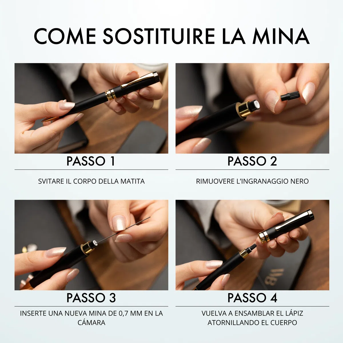 Wordsworth & Black Set Matita a Scatto Bambù 0,7mm – Meccanismo Rotazione – Scrittura e Disegno Professionale – 20 Mine HB, Confezione Regalo [Legno Nero]